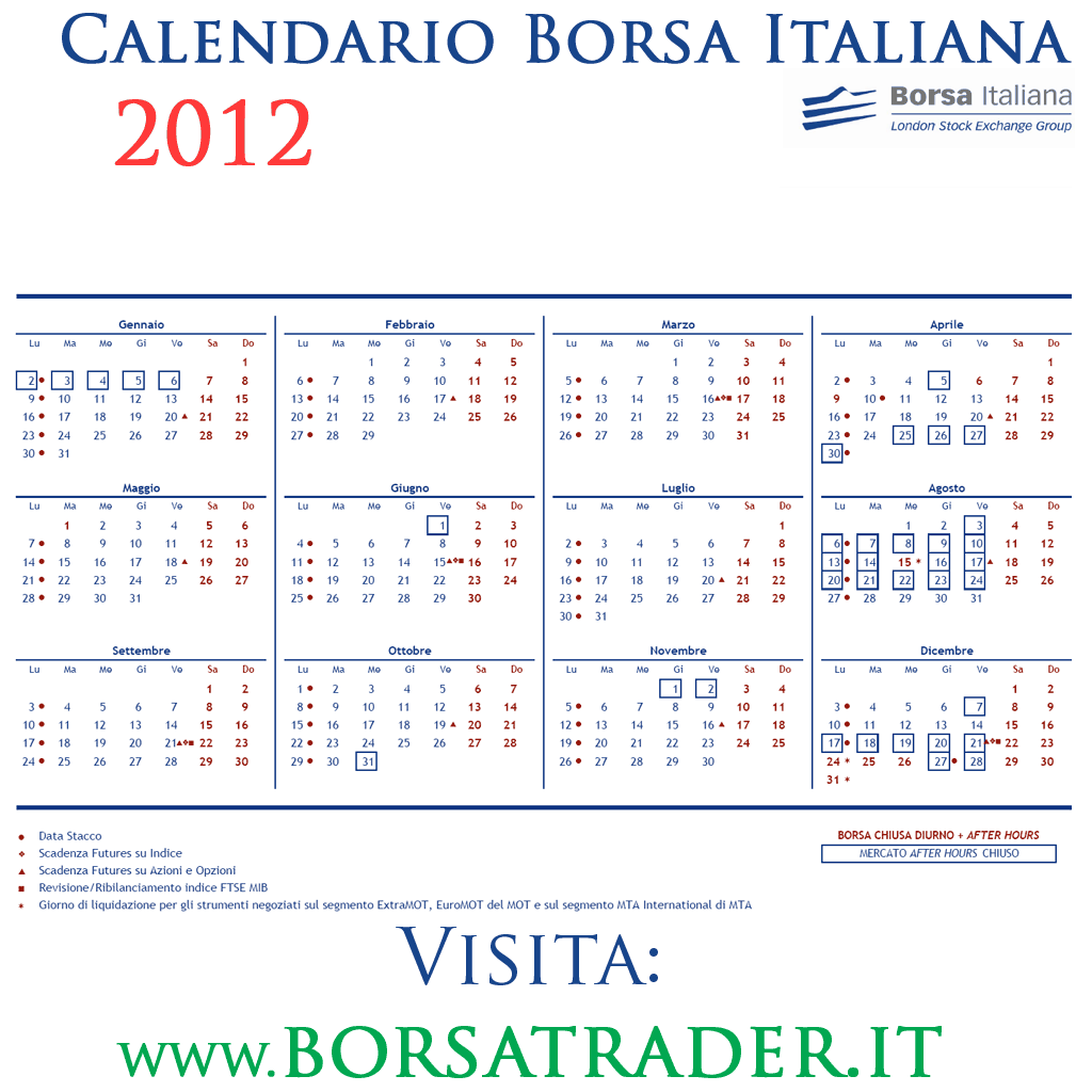 Calendario Borsa 2012